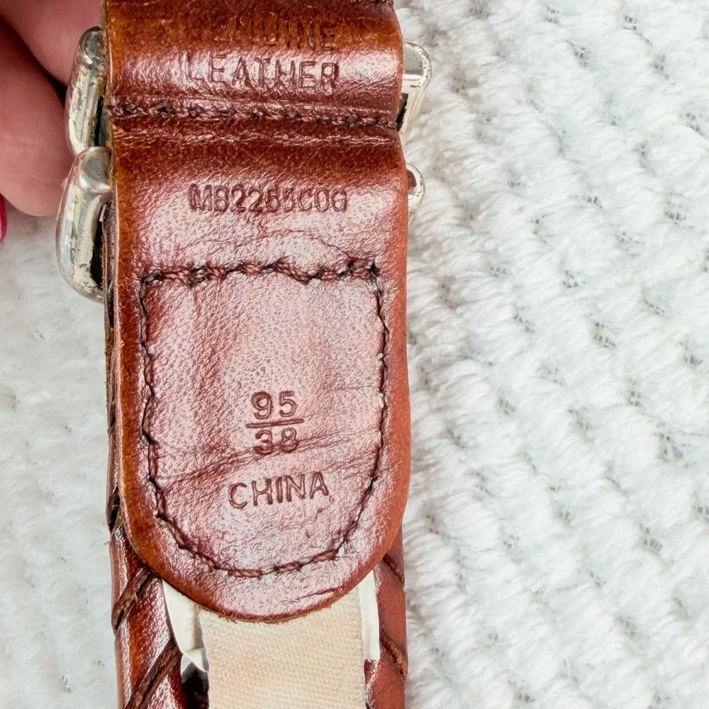 Fossil Braided Leather Belt Brown Woven Silver Buckle Tip MB2265C0G Size 38